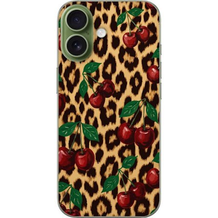Kompatibelt Mobilskal till Apple Apple iPhone 17 Körsbär leopard mönster körsbär körsbärstryck leopard bakgrund retro rockabilly pinup stil des