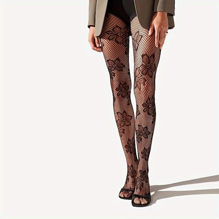 Par Romantiske Blomstrede Blonde Gennemsigtige Strømpebukser | Elegante Sorte Leggings med Høj Elasticitet og Charme-forstærkende Design til Kvinder