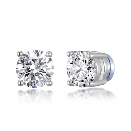 Silver Round Magnetic Clip On Stud Earrings Created With Swarovski Crystals