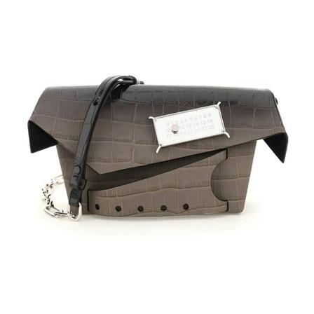 Maison Margiela, croco-embossed leather snatched small bag Grijs, Dames, Maat:ONE Size,leer