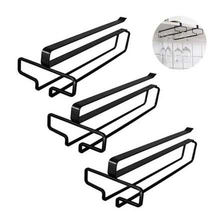 3-delad hängande vinglashållare, vinglashållare under skåp, fristående vinglashållare utan borrning, metallvinglashållare på hylla