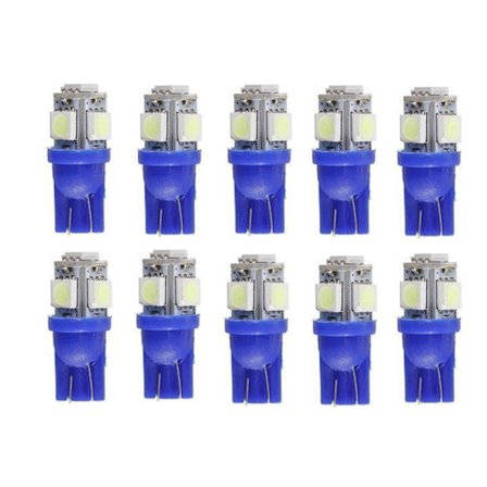 T10 w5w LED-pærer med 5 stk. 5050SMD blå chips, 12V DC, 10-pak.