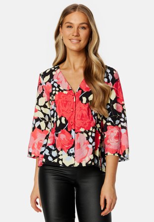 Object Collectors Item - Limone 3/4 Top - Hot Coral AOP:Flower - Kläder - - Bubbleroom