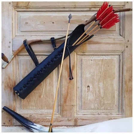 Middelaldersk lær vintage pilkogger bueholder cosplay bueskytter jeger larp rekvisitter steampunk recurve bue jakt skytepose(svart)