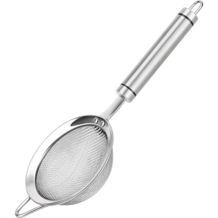1 stk. 304 rustfritt stål finmasket sil for kjøkken, sil-skum med håndtak, sil for mat, te,