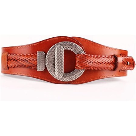 Bredt belte for kvinner, elastisk belte for kvinner, jentetilbehør, rund skinnende spenne, belte til kjole (Farge: Kamel, Størrelse: 85 cm)