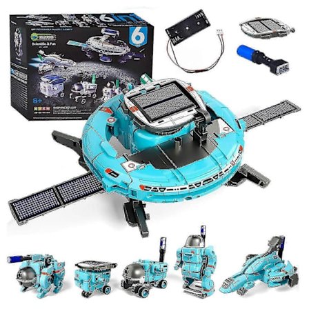 Solar Robot Kit for barn 6-i-1 pedagogisk STEM vitenskap leketøy solenergi byggesett DIY montering batteridrevet robotsett [D]