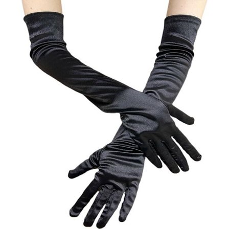 Lange hansker - satenghansker - ballhansker - svart - 55 cm