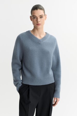 Soft Goat - Chunky v-neck - Women cashmere sweater - XS - Retro Blue