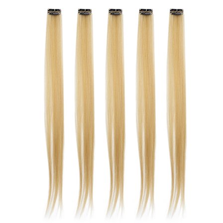 5 stk Clip in Hairpiece Farget Rett Hår Extensions Clip Hairpiece Clip for Party Cosplay Flaxen