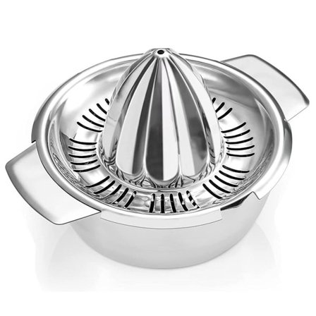 Sitruunapuristimen sitruspuristin käsikäyttöinen valmistettu 18/8 ruostumattomasta teräksestä säiliöllä