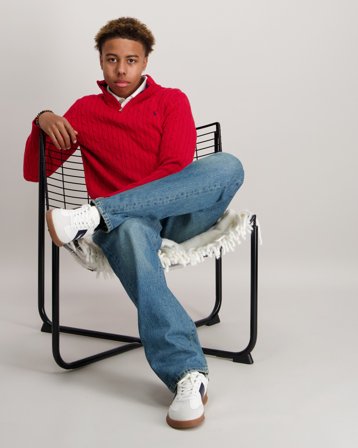 Polo Ralph Lauren Cable-Knit Cotton Quarter-Zip Sweater Rouge Pulls Garçon - Kids Brand Store