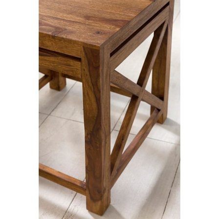 Rootz set med 2 sidobord i massivt trä sheesham vardagsrumsbord design mörkbrunt soffbord i lantlig stil