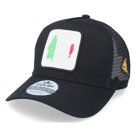 Iconic - Noir trucker Casquette - Italy Ripped Flag Patch Pizza Black Trucker @ Hatstore