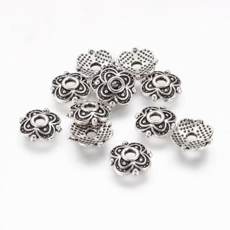 100 st. Nickelfria antik silverpläterade pärlhattar 8x2 mm.