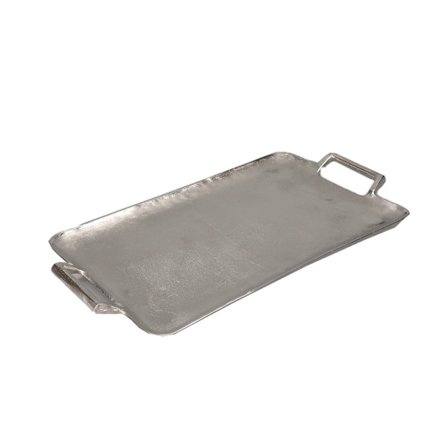 Flad bakke i sølvfarvet aluminium, 49x26x4cm, dekorativ