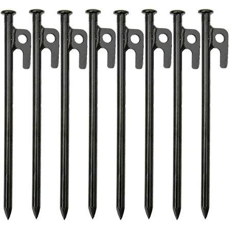 8 stk. tunge teltpløkker, 20 cm højstyrke smedede stål teltpløkker med krog og hul