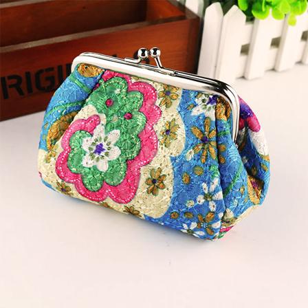 Retro plånbok för kvinnor Snygg broderad väska Hasp myntväska Broderi plånbok Case Kortväska Clutch för kvinnor Tjej blue