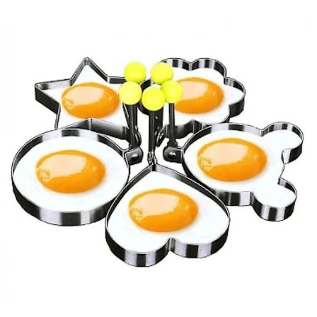 5-delt sett stekt eggform pannekakeringer formet omelettform form steking egg matlagingsverktøy kjøkkenutstyr tilbehør dings