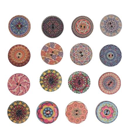 100 stk. 20 mm blandede farver vintage runde form blomstermønster træknap DIY tilbehør
