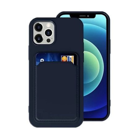 iPhone 12/12 Pro silikonikuori korttipidikkeellä - Sininen