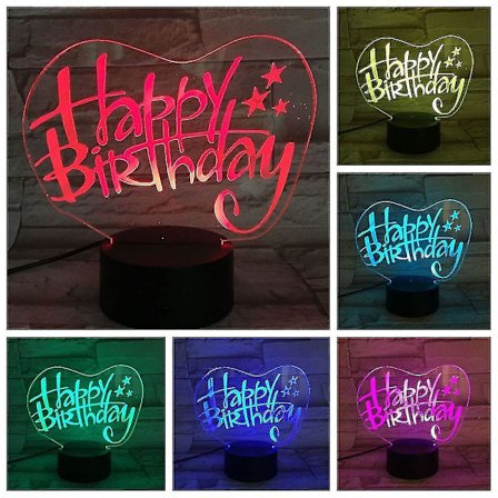Grattis på födelsedagen 3d led nattlampa barn sovrum bordslampa
