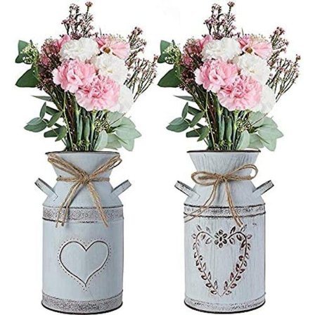 Sett med 2 vintage blomster vase hjerte melkekanne jern blomsterpotte