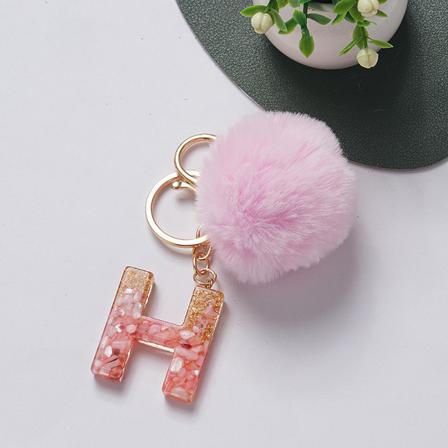e Nøkkelring Rosa Pompom Ball 26 Bokstav Nøkkelring Resin Nøkkelringer H