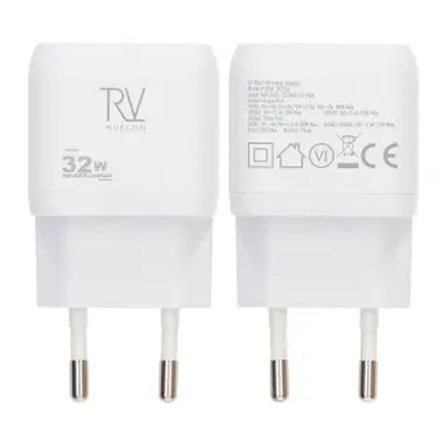 Rvelon Väggladdare USB-C + 2x USB-A 32W GaN - Vit