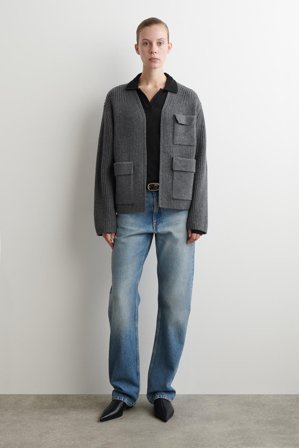 COS Femme Cardigan Workwear En Laine Mérinos Côtelée in Gris