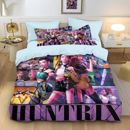 K Pop Demon Hunter Enkelt Dynetrekksett Mykt Trykt Sengetøy Børstet Mikrofiber Dynetrekk med Putetrekk Kpop Demon Hunters 135x