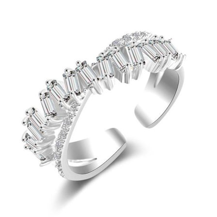 Silver Ring i Stål med Vita Kristaller - Guldpläterad -Justerbar