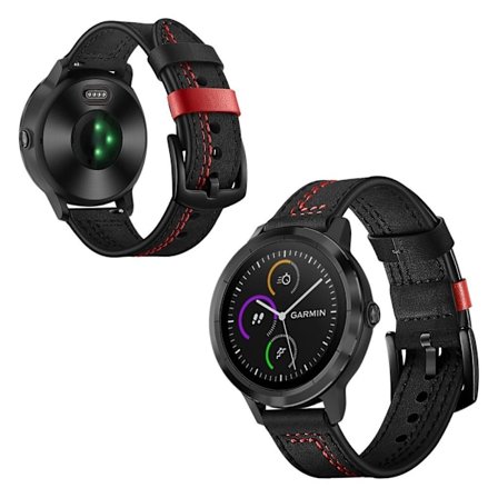 Garmin Vivoactive3 / Vivomove HR ompelemalla aito nahkainen kellonauha - Musta