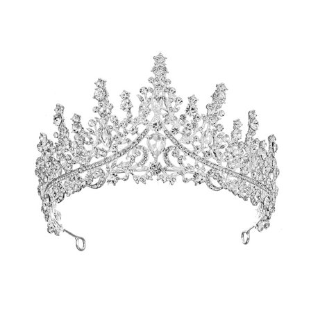1 stk. krystal tiara krone, barok dronning krone sølv bryllup tiara