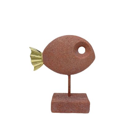 Dekorativ fisk i polyresin, terrakottafinish, 19,5x7x23 cm