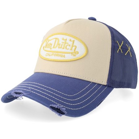 Von Dutch - Beige trucker Casquette - Distressed Oval Patch Purple/White A-Frame Trucker @ Hatstore