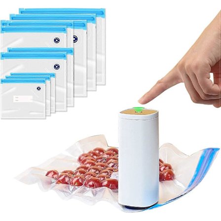 Fødevarevakuumforsegler, automatisk fødevarevakuumforsegler med 10 genanvendelige vakuumposer til sous vide-tilberedning og opbevaring af mad