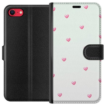 Yhteensopiva Lompakkokotelo Apple Apple iPhone 7 Minimalistinen kuvio vaaleanpunaisilla sydämillä vaalealla taustalla, suloinen ja yksinkertainen mu