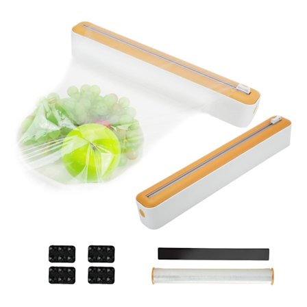 3-delt plastfoliedispenser og kuttersett med magnetisk sugekopp, påfyllbar aluminiumsfoliedispenser og kutter for kjøkken og spisestue