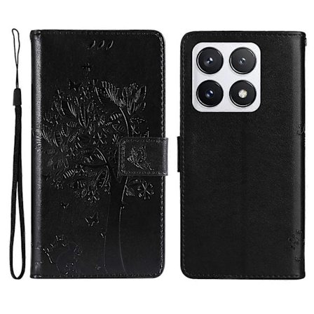 Kompatibel med Xiaomi 14T Pro Mobilskal med Ställ Katt Träd Mönster Läder Plånbok Mobilskydd - Grå-lingling}