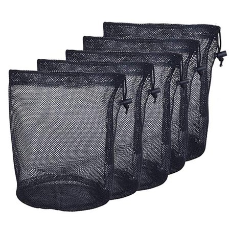 5 stk. Sort Mesh Taske Nylon Taske Holdbar Mesh Taske med Snøre S