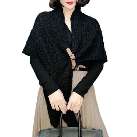 Stickad Sjal Höst Vinter Scarf SVART