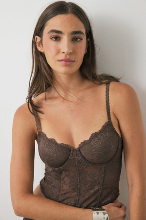 NA-KD Korsett i spets med bygel - Korsetter & bustier - Brun - EU 75D