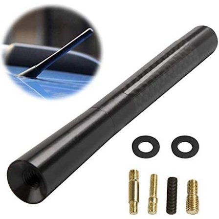 Universell 4,7" kort antennmast i kolfiber för bil AM/FM-radio i aluminium svart stubbig topp ersättning