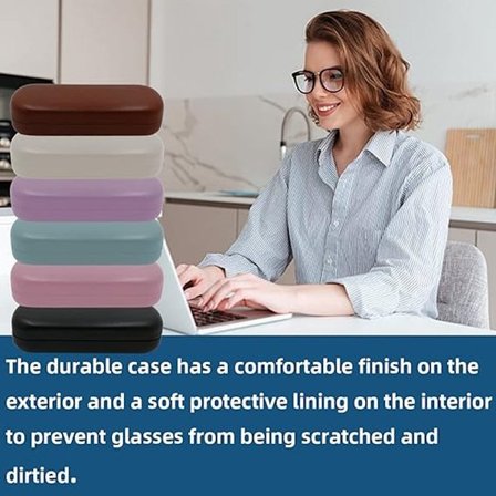 Hårdt brilleetui - PU læder brilleetui - Bærbar beskyttelse - Cover - Læder brilleetui - Sort - 16 x 6,4 x 3,6 cm