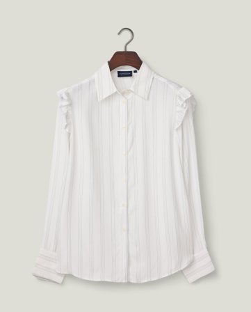 Lexington Jacquard weave ruffle blouse, white