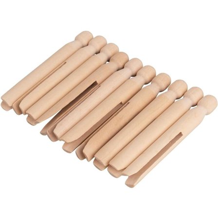 ING Runde Tøjklemmer, 11 cm Lange, 10 pr. Pose, Vindtætte Klemmer, Runde Indsættelige Klemmer, Træ Tøjklemmer