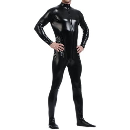 Unisex Metallic Bodysuit Zentai ilman huppua Aikuisten kiiltävä yhden kappaleen Spandex Body Suit Halloween-asu, musta