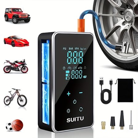 Bil luftpumpe, bærbar elektrisk luftpumpe, genopladelig mini dækpumpe digital LCD-skærm oppuster, egnet til biler, cykler, motorcykler (FMY)