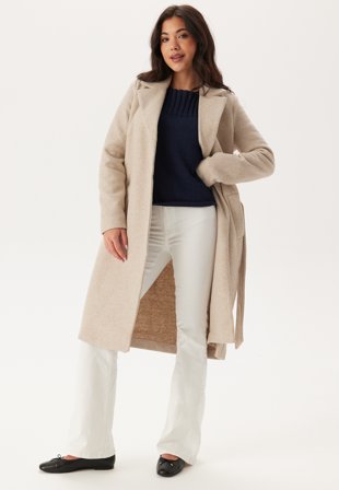 VERO MODA - Vmfortuneaya Long Coat - Oatmeal Detail:Melange - Kläder - - Bubbleroom